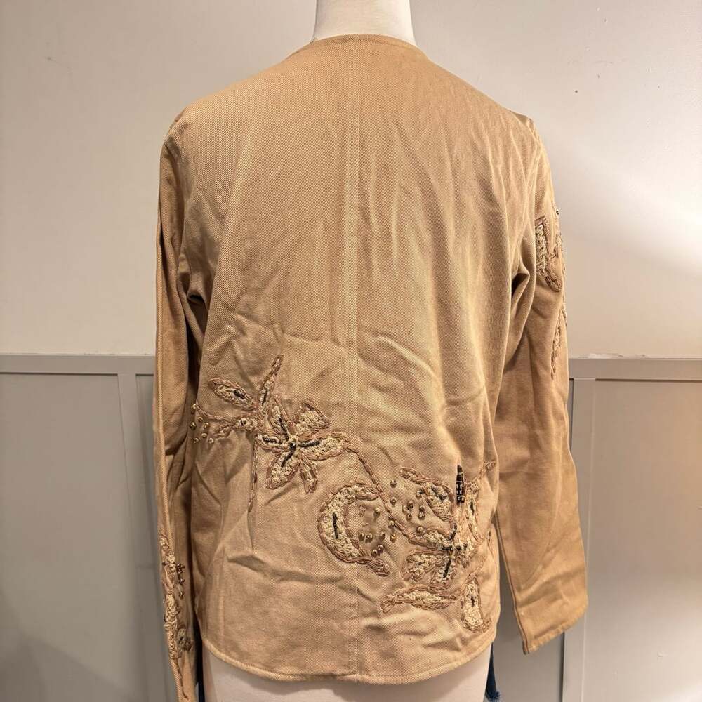 Laura Ashley Embroidered Beaded Linen Jacket Tan Size S - Picture 8 of 13